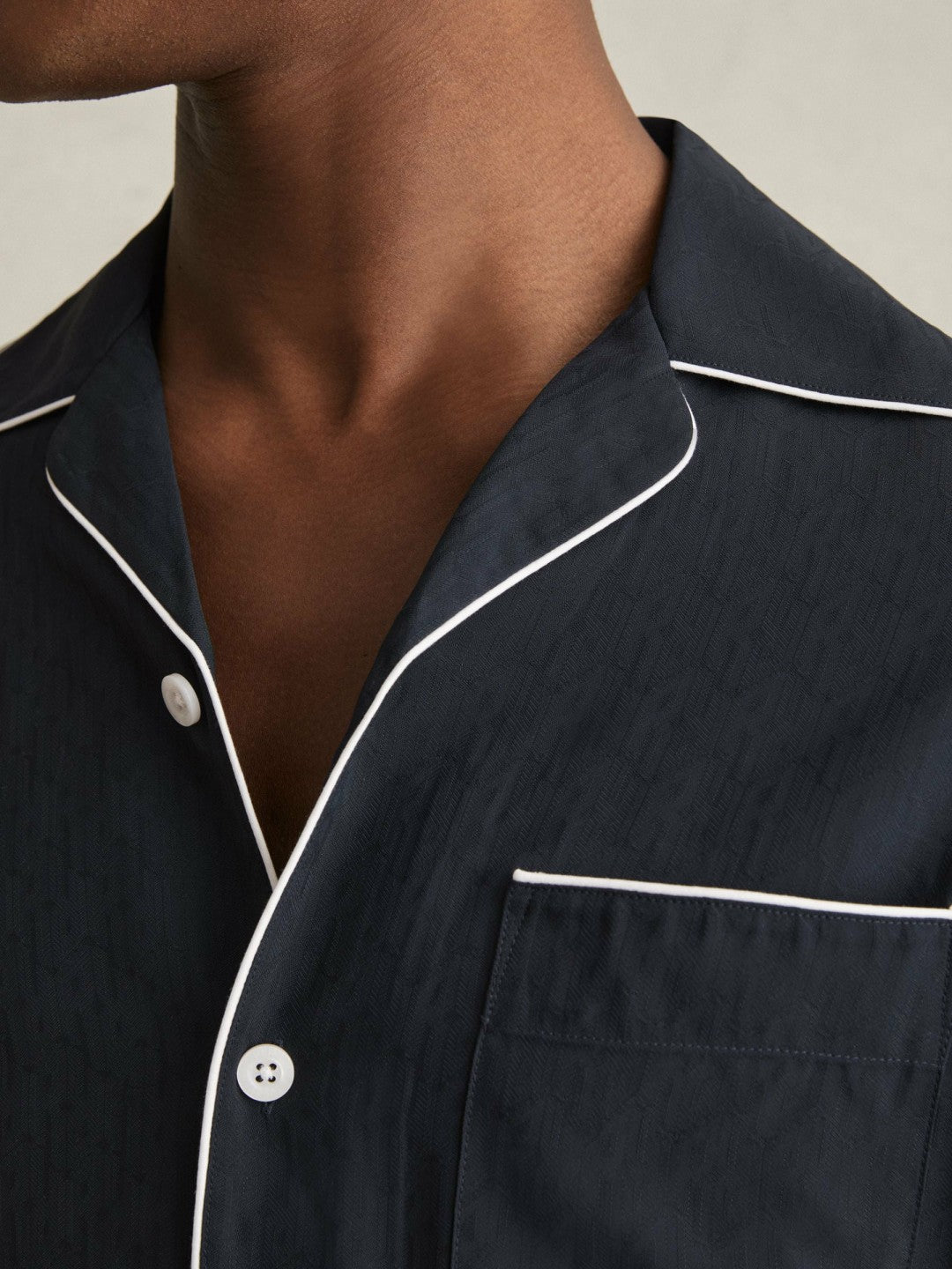 Cuban Collar Shirt with Piping Detail Shirt in Navy | Reiss Men Best Seller