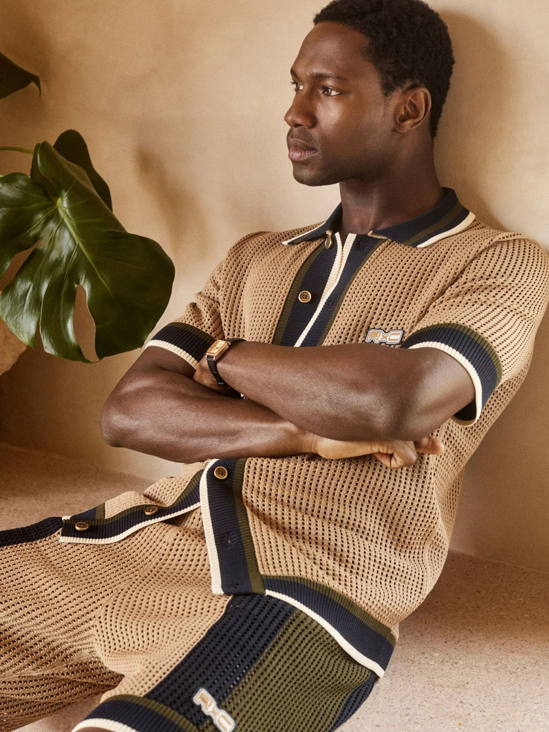 | Ché Crochet Tipped Shirt in Camel | Reiss Men Premium