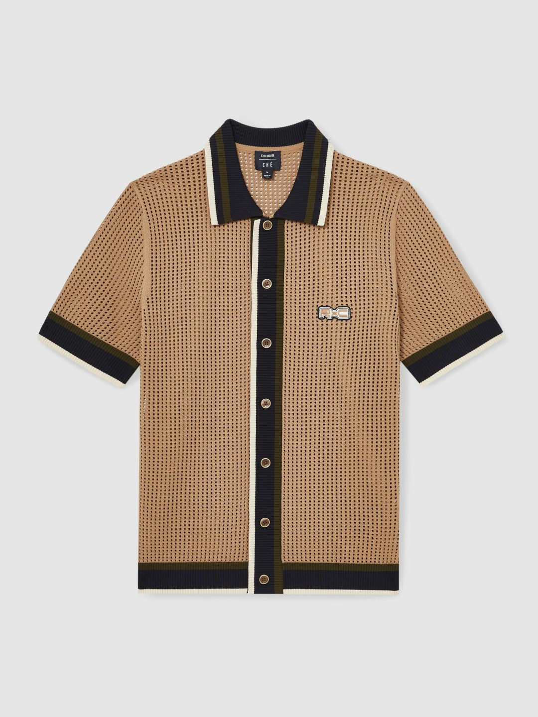 | Ché Crochet Tipped Shirt in Camel | Reiss Men Premium