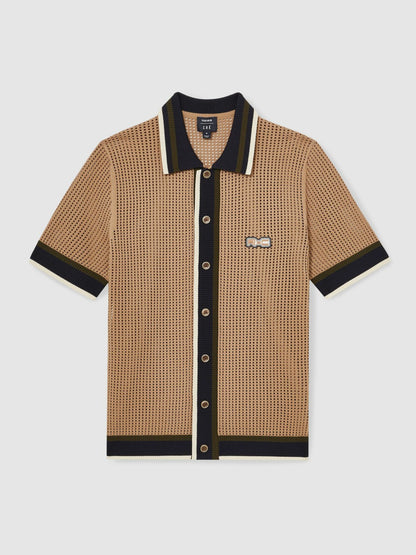 | Ché Crochet Tipped Shirt in Camel | Reiss Men Premium