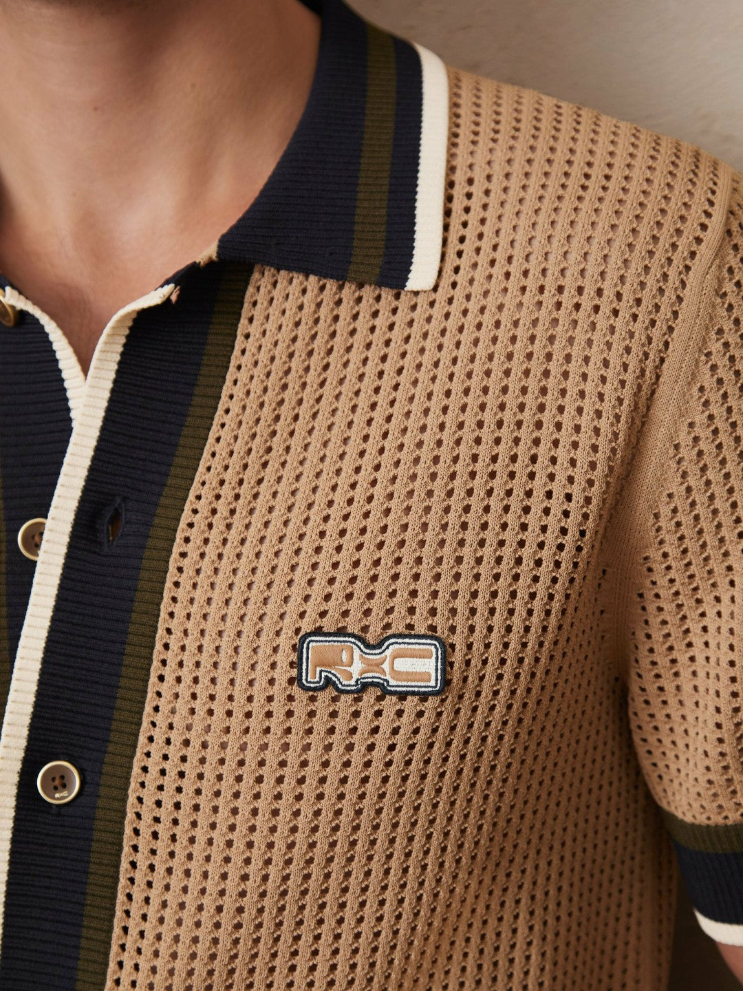 | Ché Crochet Tipped Shirt in Camel | Reiss Men Premium