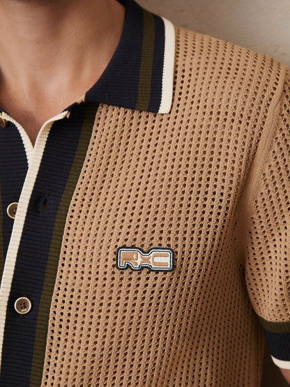 | Ché Crochet Tipped Shirt in Camel | Reiss Men Premium