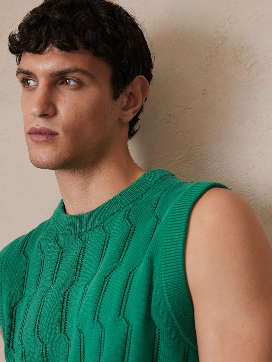 Ché Pointelle Crew-Neck Vest in Bright Green | Reiss Men Premium