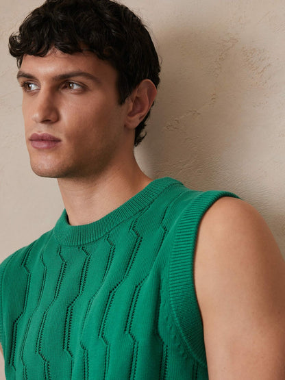 Ché Pointelle Crew-Neck Vest in Bright Green | Reiss Men Premium