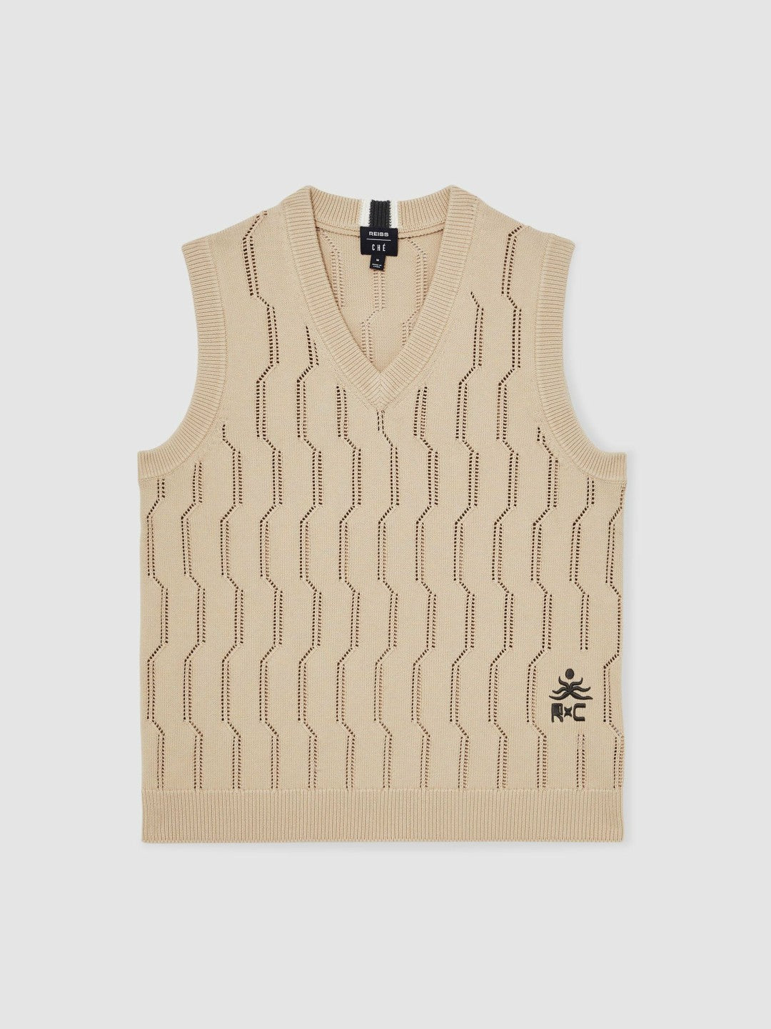 | Ché Pointelle V-Neck Vest in Stone | Reiss Men Exclusive
