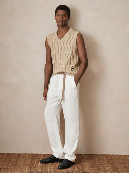 | Ché Pointelle V-Neck Vest in Stone | Reiss Men Exclusive
