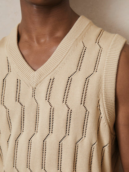 | Ché Pointelle V-Neck Vest in Stone | Reiss Men Exclusive