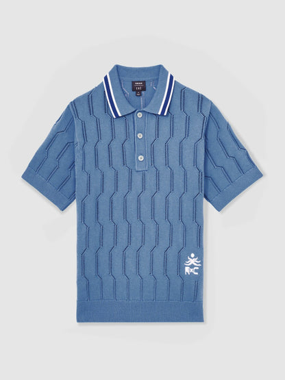 | Ché Cotton Pointelle Polo Shirt in Blue | Reiss Men Popular