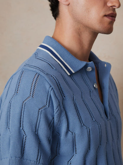 | Ché Cotton Pointelle Polo Shirt in Blue | Reiss Men Popular