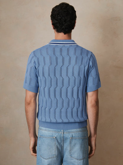| Ché Cotton Pointelle Polo Shirt in Blue | Reiss Men Popular
