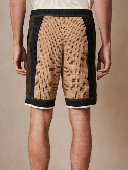 | Ché Crochet Colour-Block Shorts in Camel/Green | Reiss Men Signature