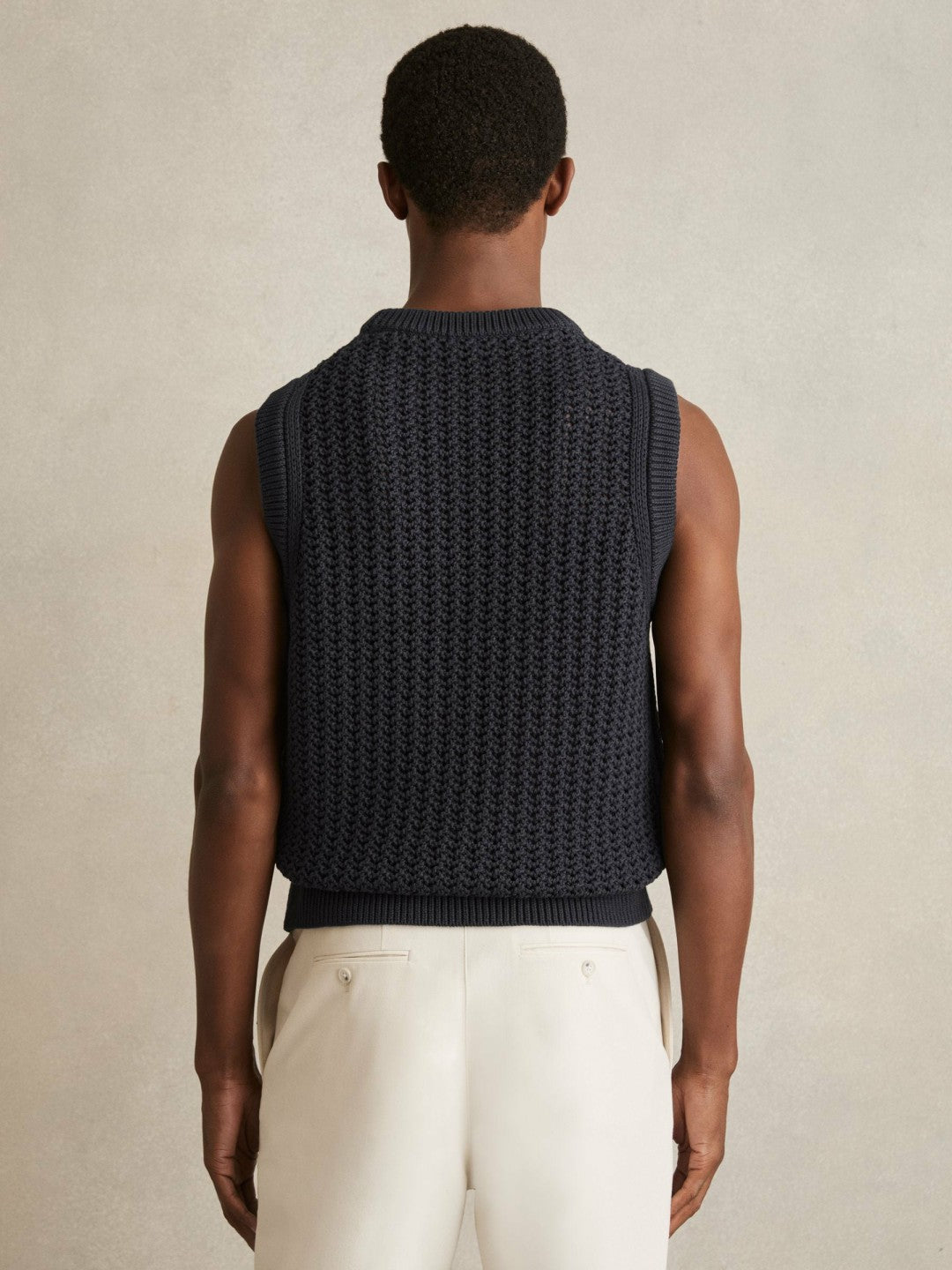 Cotton-Blend Crochet Vest in Navy | Reiss Men Popular