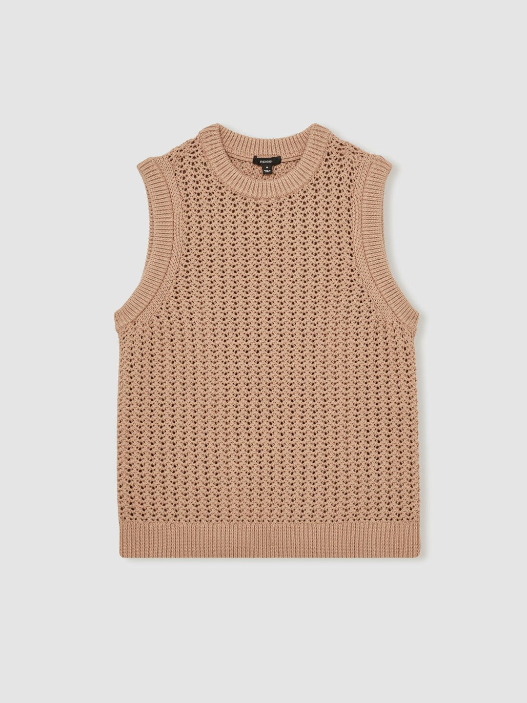 Cotton-Blend Crochet Vest in Soft Camel | Reiss Men New
