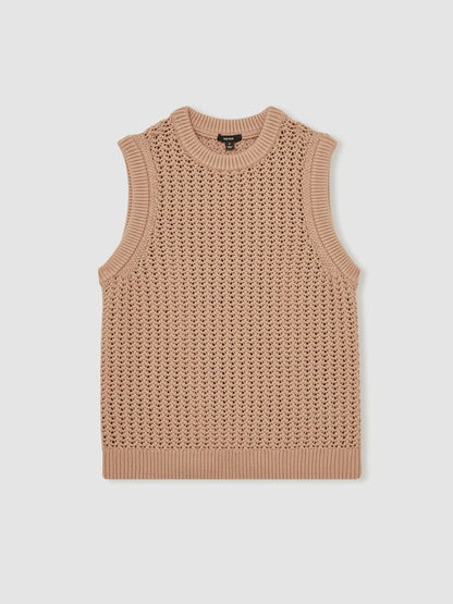 Cotton-Blend Crochet Vest in Soft Camel | Reiss Men New