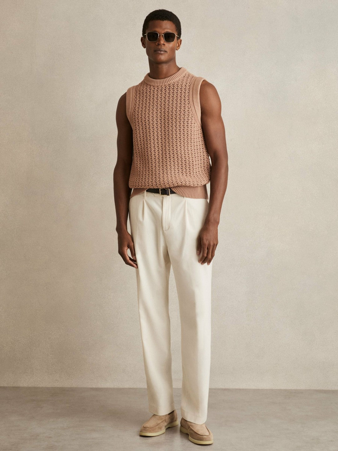 Cotton-Blend Crochet Vest in Soft Camel | Reiss Men New