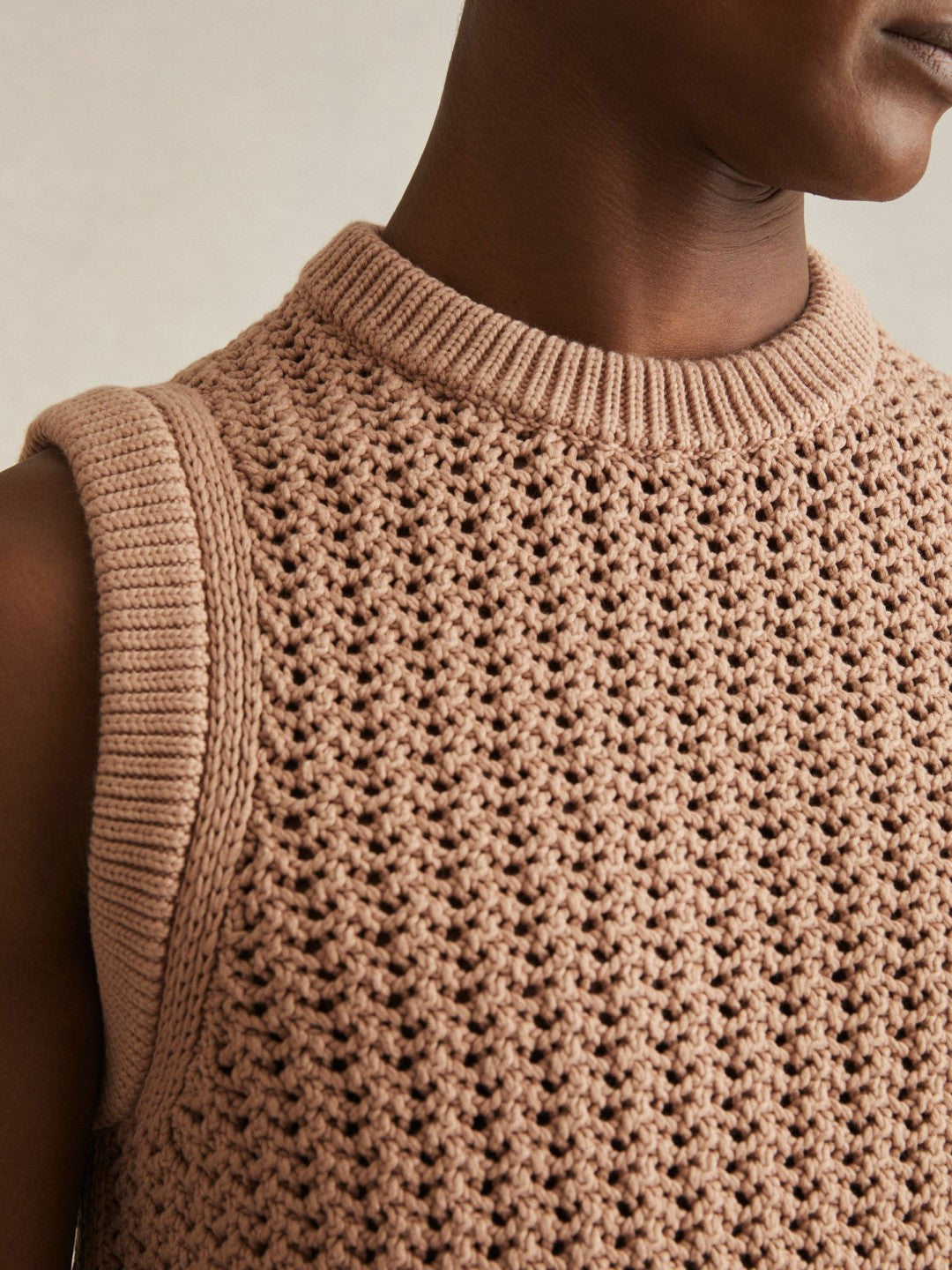Cotton-Blend Crochet Vest in Soft Camel | Reiss Men New