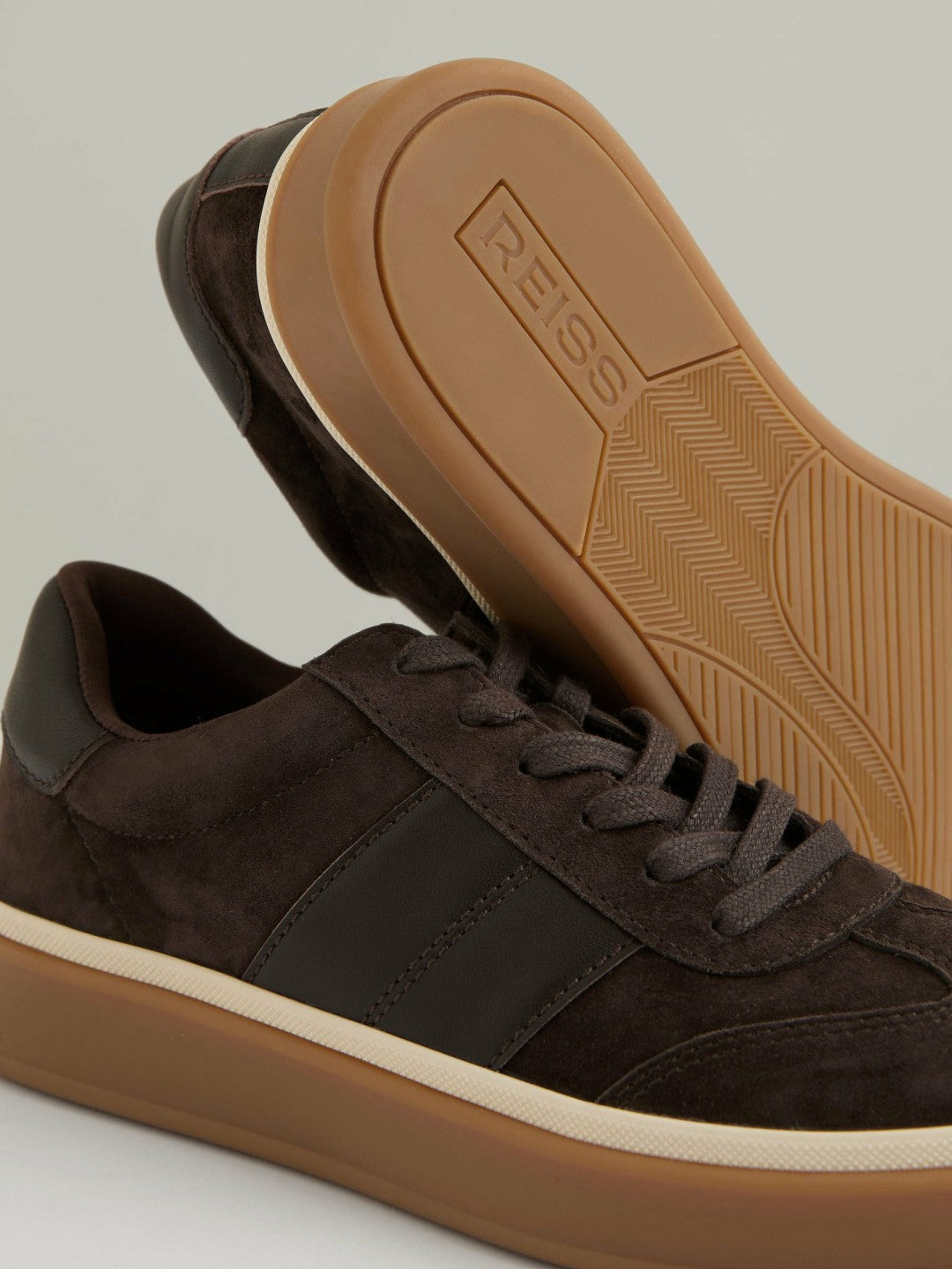 Suede Low-Top Trainers in Chocolate | Reiss Women Popular