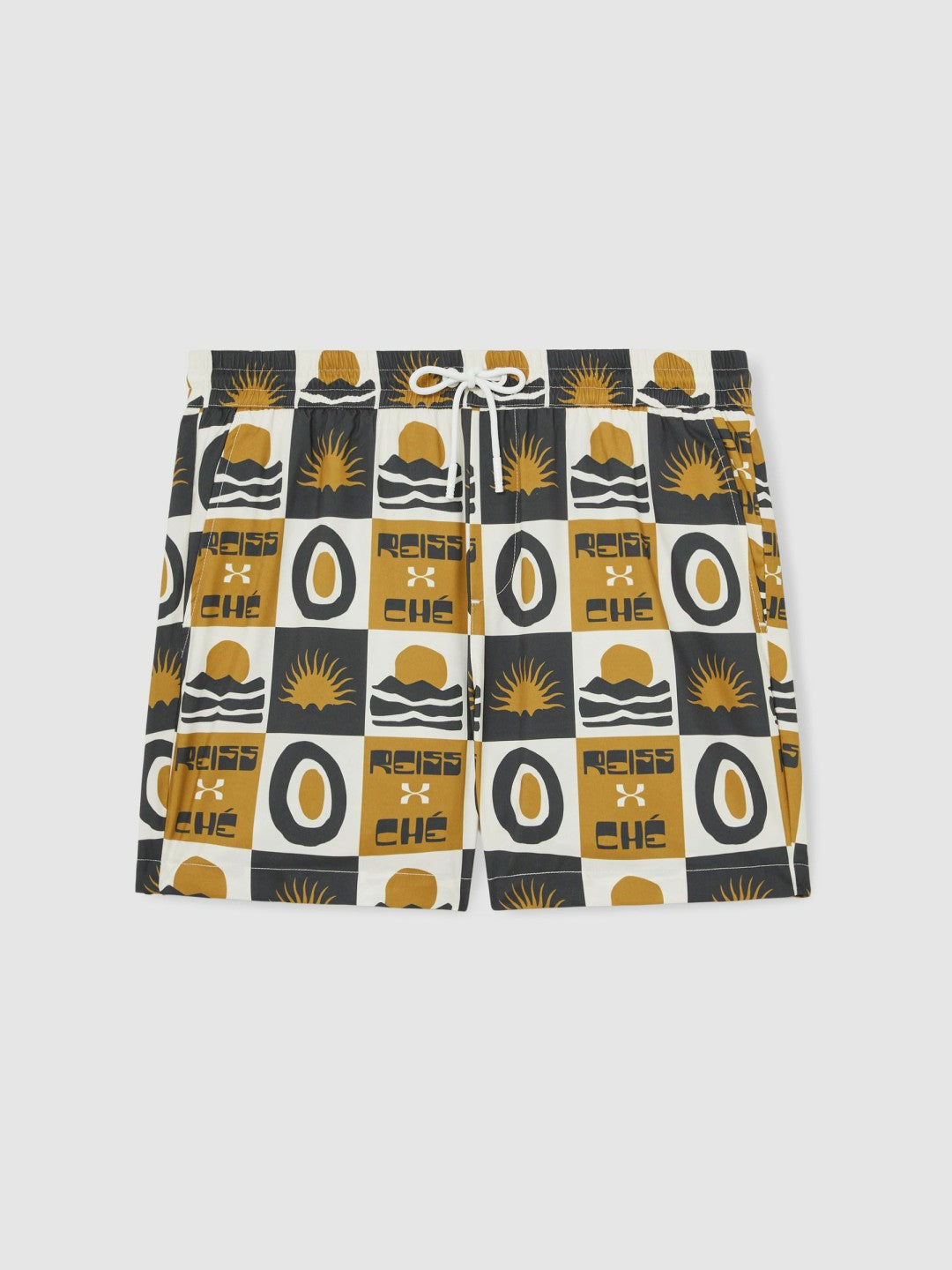 | Ché Sunset-Print Swim Shorts in Olive Green | Reiss Men Exclusive