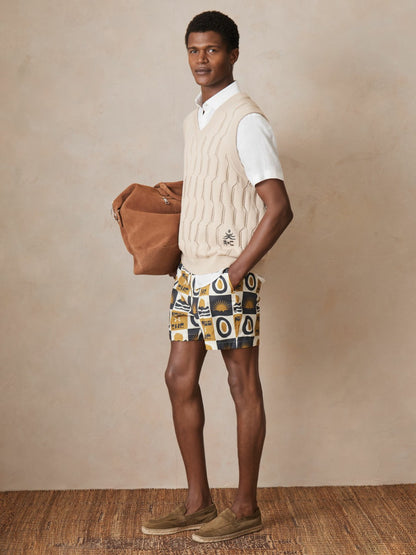 | Ché Sunset-Print Swim Shorts in Olive Green | Reiss Men Exclusive
