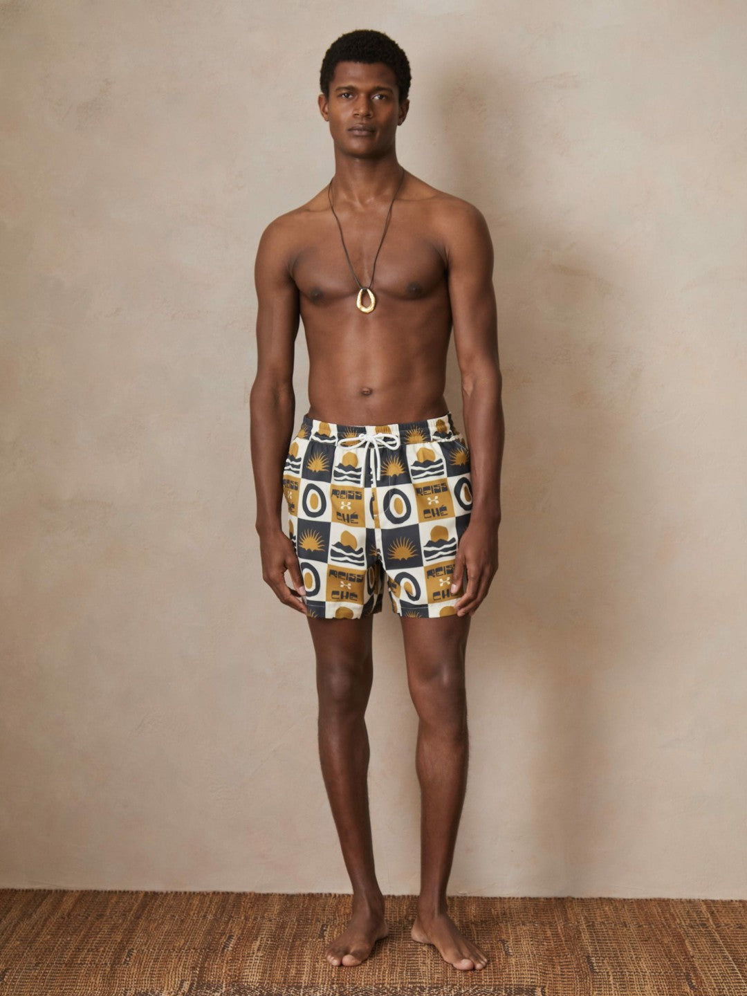 | Ché Sunset-Print Swim Shorts in Olive Green | Reiss Men Exclusive