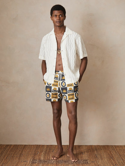 | Ché Sunset-Print Swim Shorts in Olive Green | Reiss Men Exclusive