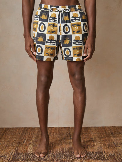 | Ché Sunset-Print Swim Shorts in Olive Green | Reiss Men Exclusive