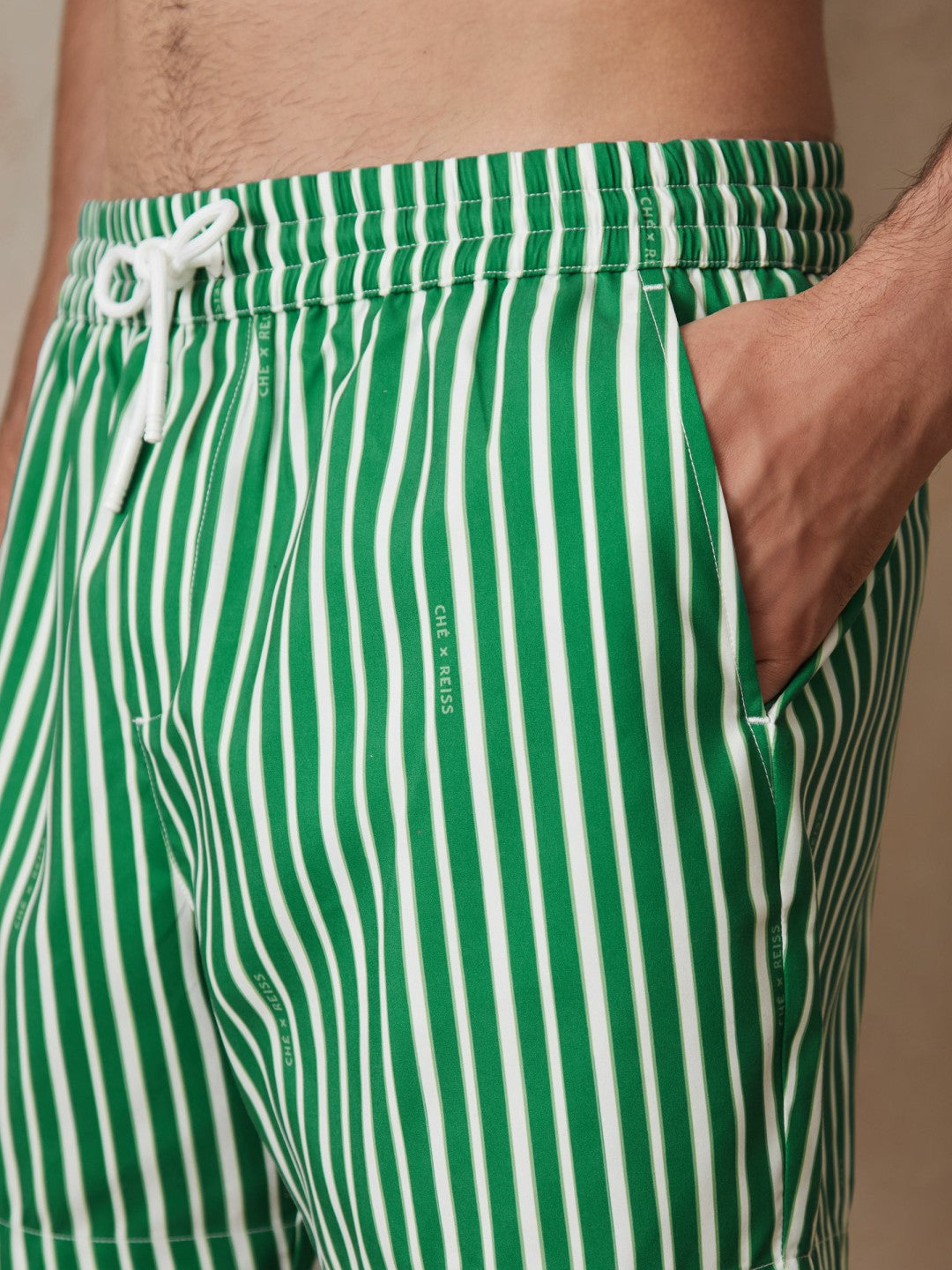 | Ché Stripe Swim Shorts in Green/White | Reiss Men Exclusive