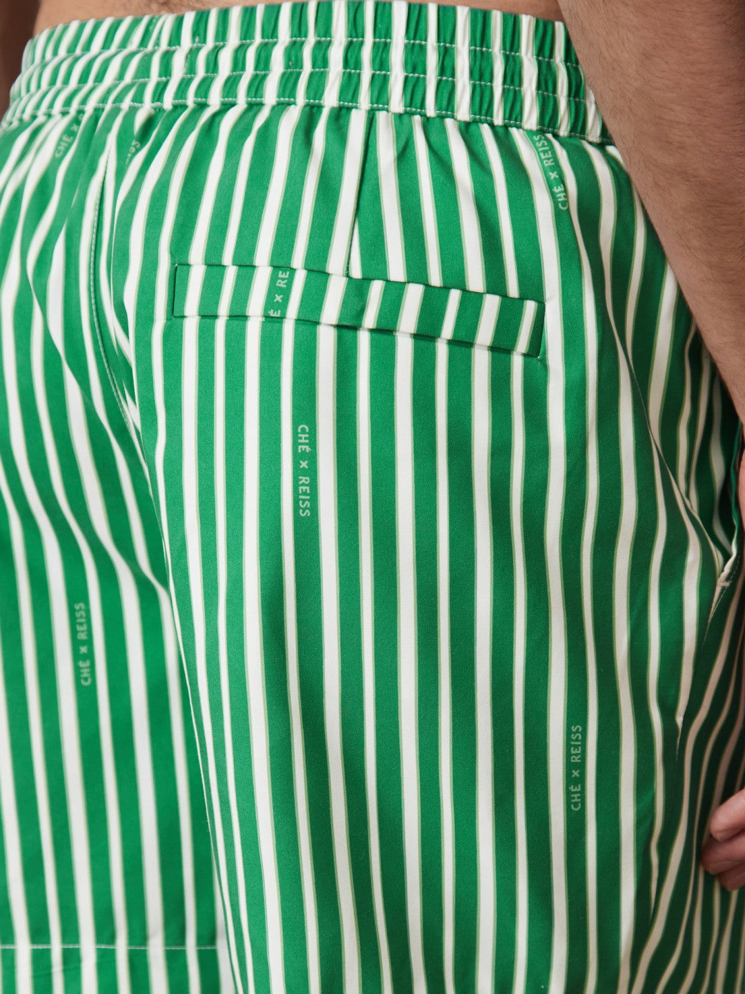 | Ché Stripe Swim Shorts in Green/White | Reiss Men Exclusive