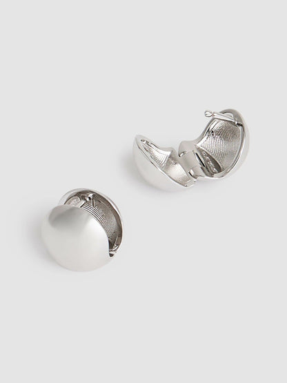 Polished Ball Huggie Earrings in Silver Tone | Reiss Women Recommended