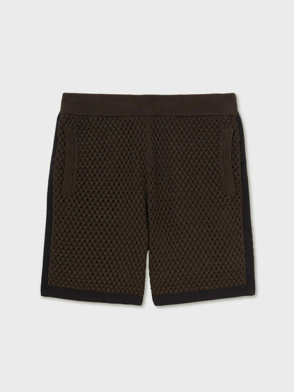 Cotton-Blend Crochet Shorts in Chocolate/Navy | Reiss Men Premium