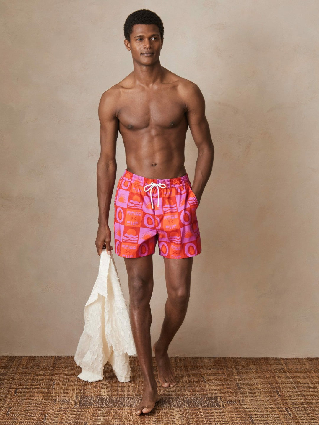| Ché Sunset-Print Swim Shorts in Orange/Pink | Reiss Men Recommended