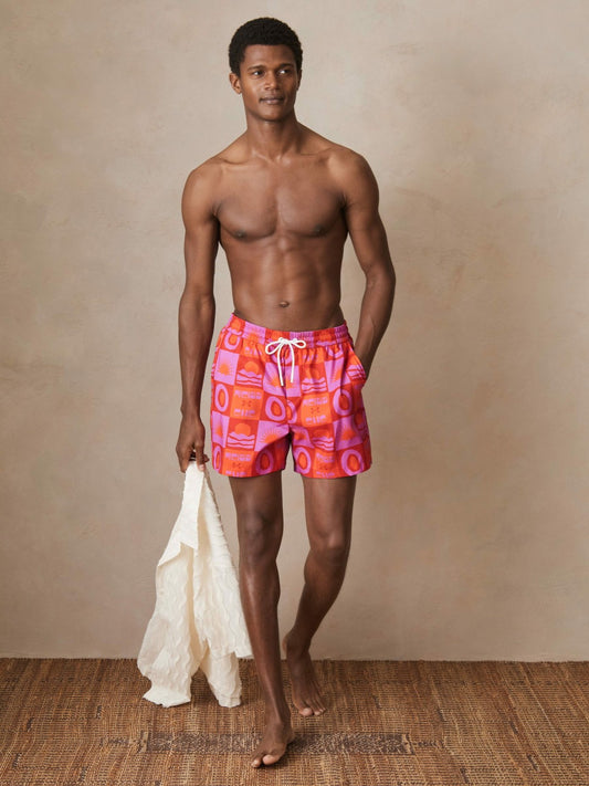 | Ché Sunset-Print Swim Shorts in Orange/Pink | Reiss Men Recommended