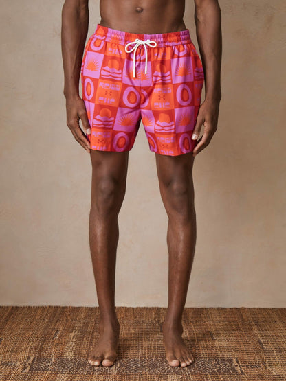 | Ché Sunset-Print Swim Shorts in Orange/Pink | Reiss Men Recommended