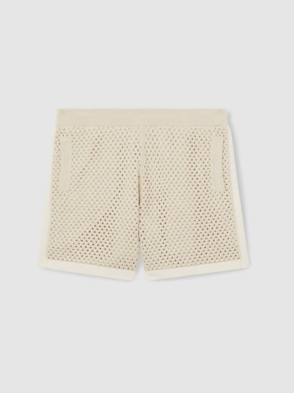 Cotton-Blend Crochet Shorts in Taupe/Off White | Reiss Men Premium
