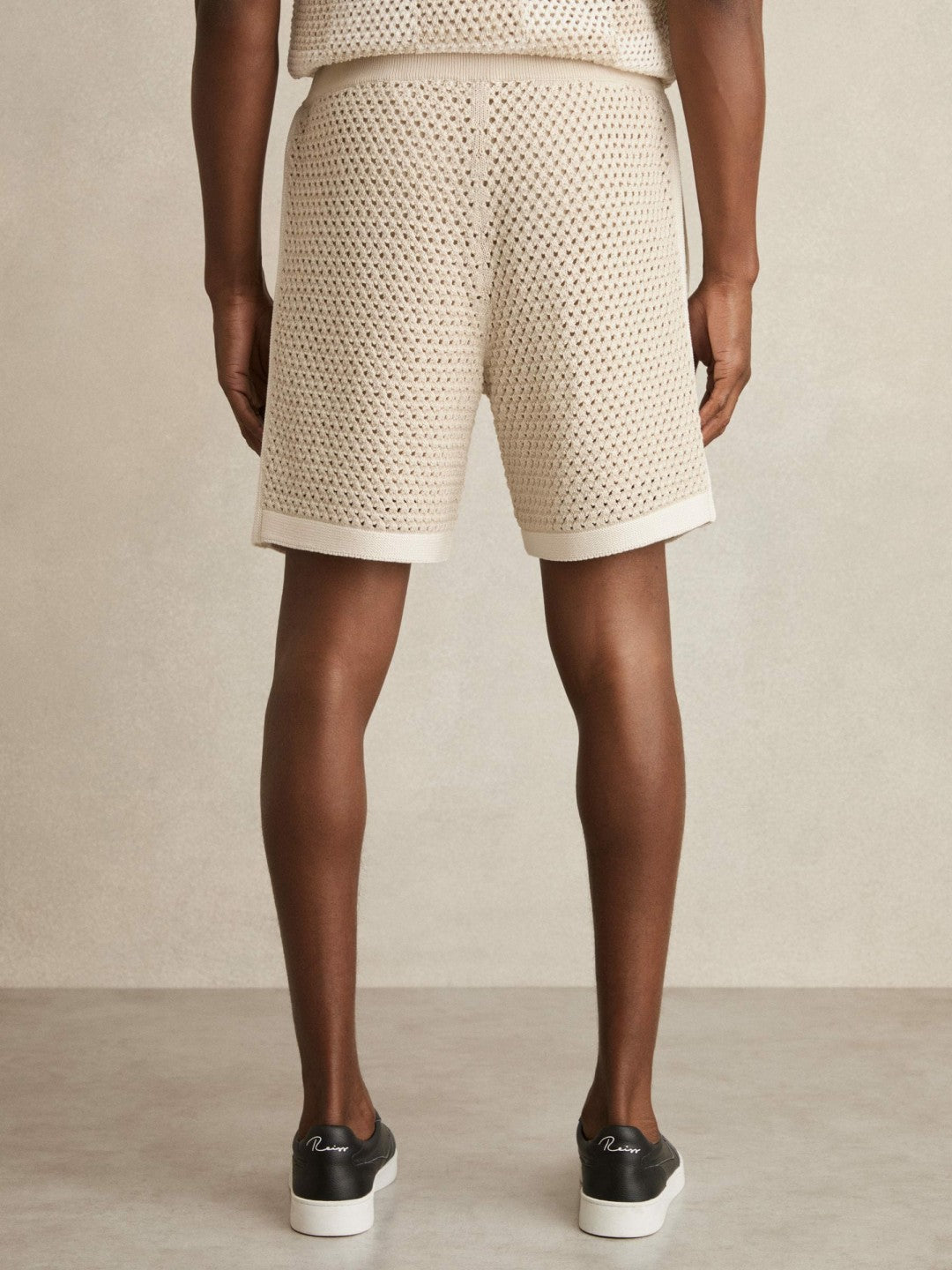 Cotton-Blend Crochet Shorts in Taupe/Off White | Reiss Men Premium