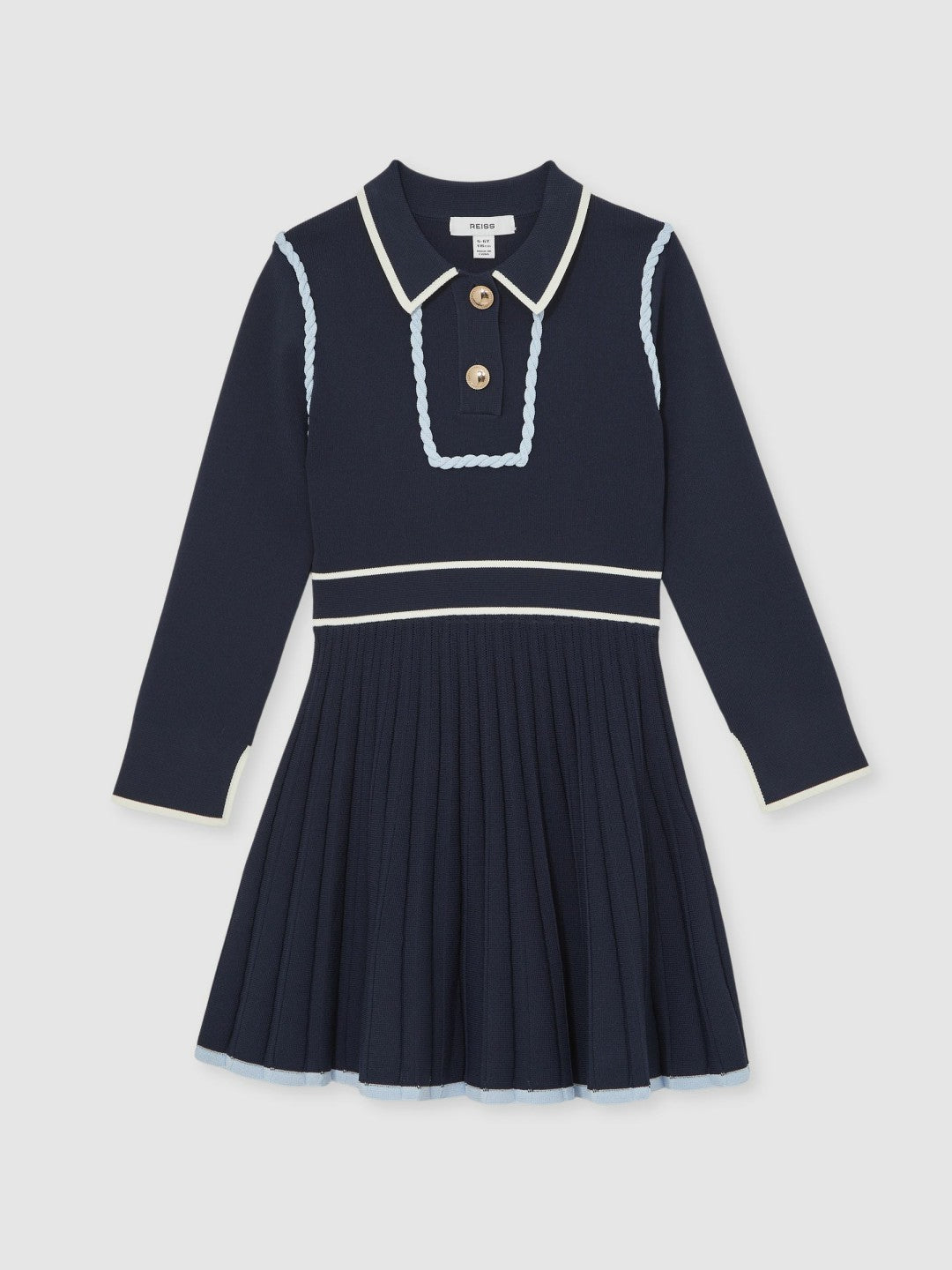 13-14 yrs Piped Knitted Skater Dress in Navy | Reiss Children & Baby New