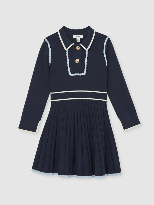 13-14 yrs Piped Knitted Skater Dress in Navy | Reiss Children & Baby New