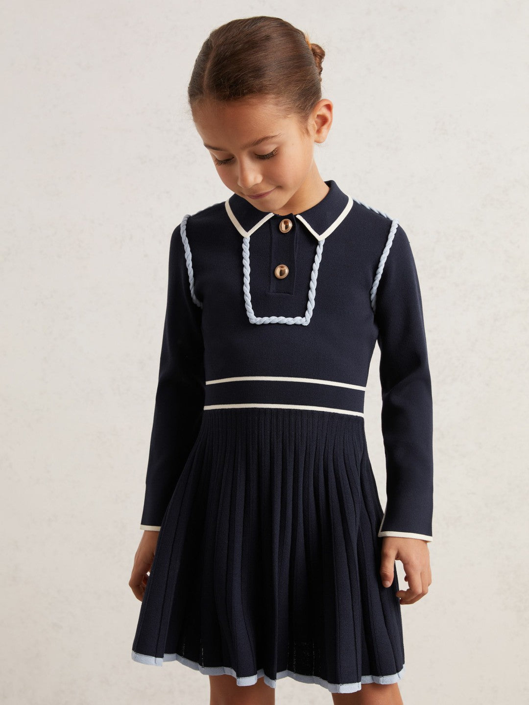 3-9 yrs Piped Knitted Skater Dress in Navy | Reiss Children & Baby Exclusive