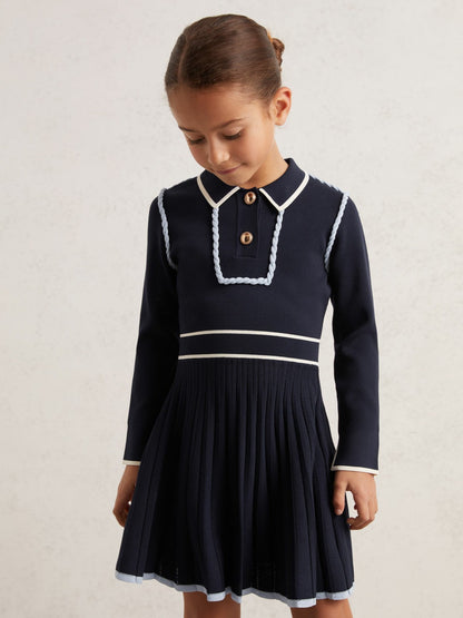 3-9 yrs Piped Knitted Skater Dress in Navy | Reiss Children & Baby Exclusive