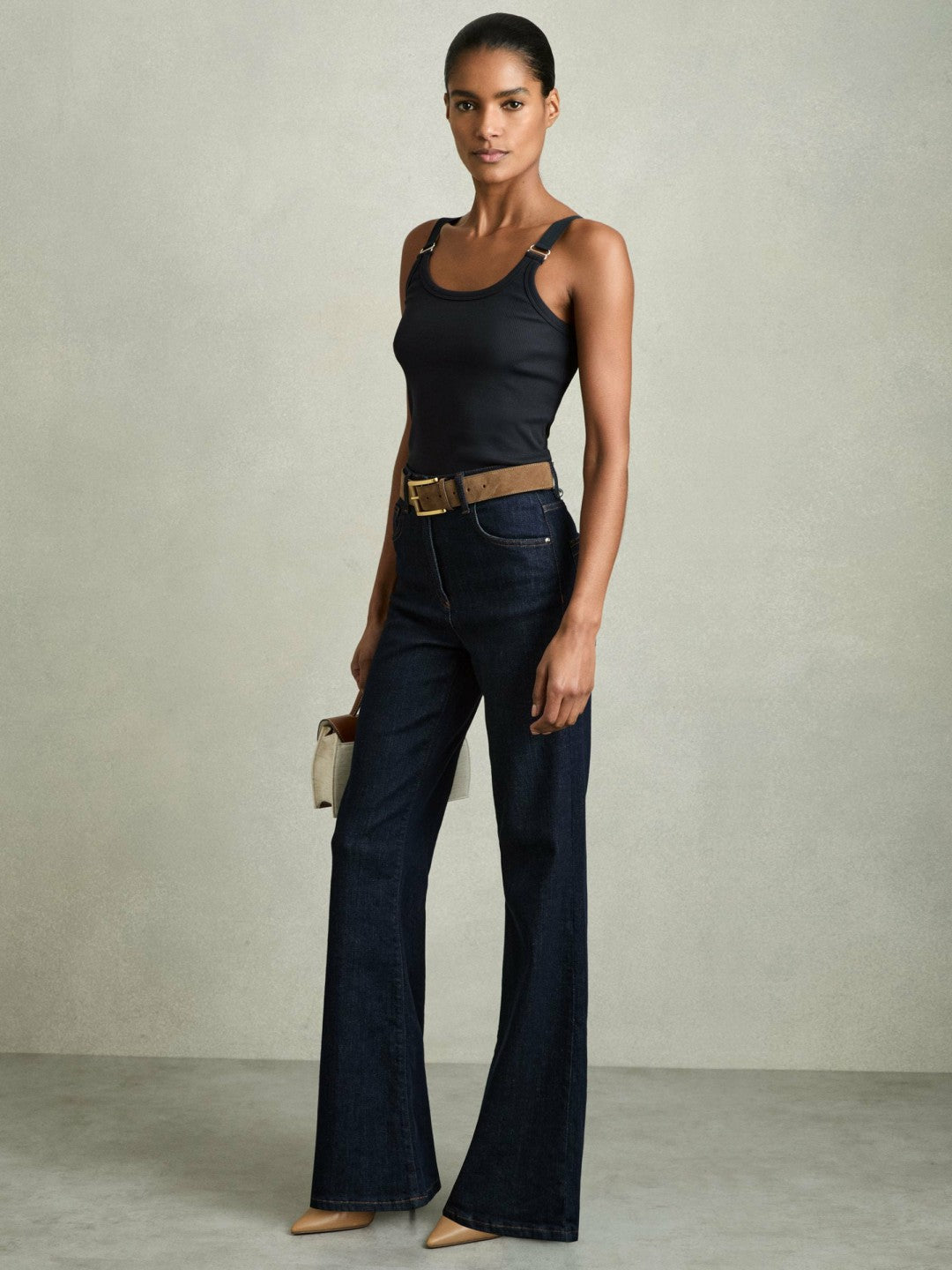 Stretch-Cotton D-Ring Strap Vest in Navy | Reiss Women Exclusive