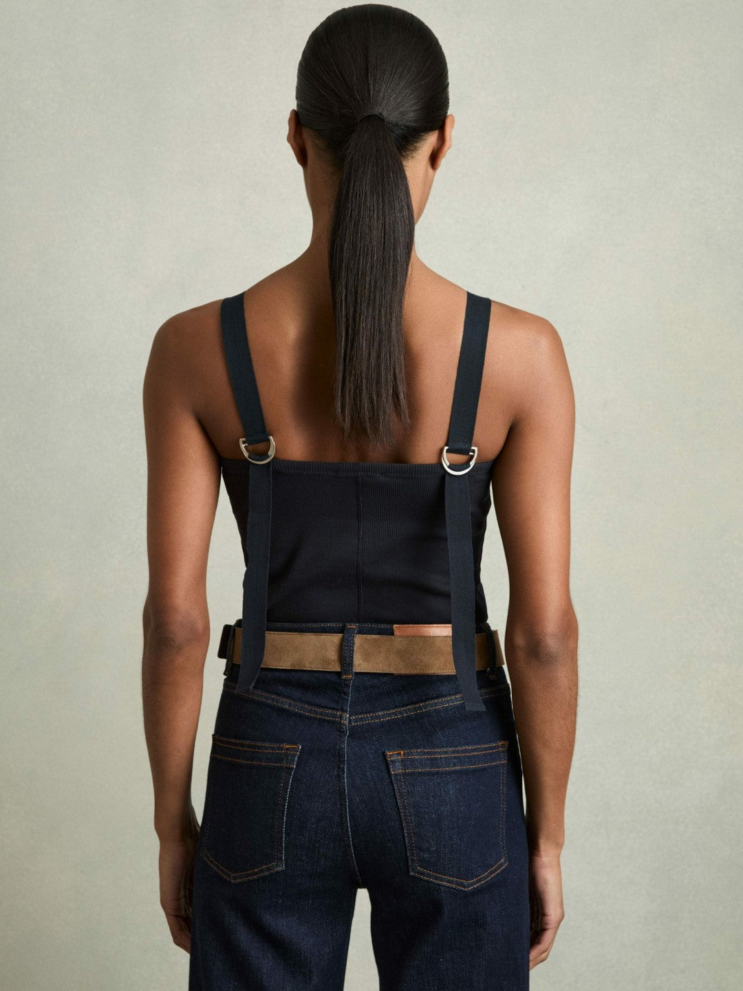 Stretch-Cotton D-Ring Strap Vest in Navy | Reiss Women Exclusive