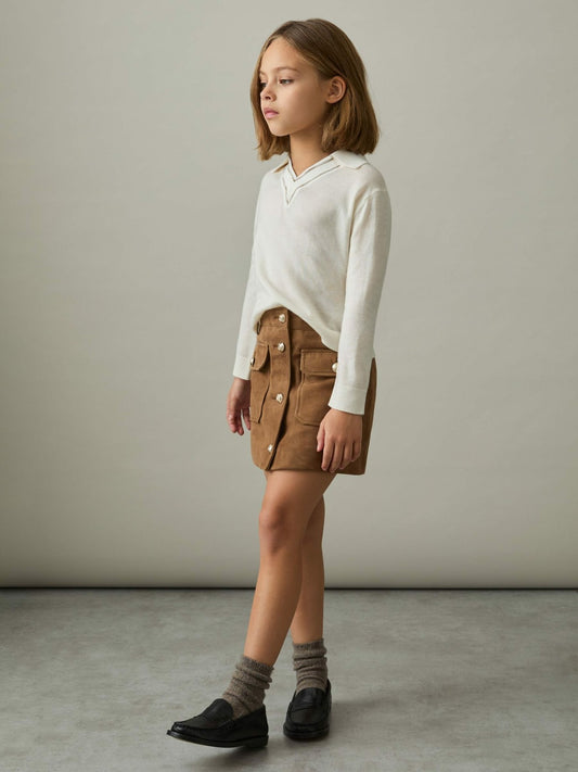 4-9 yrs Suede Flap Pocket Skirt in Tan | Reiss Children & Baby Signature