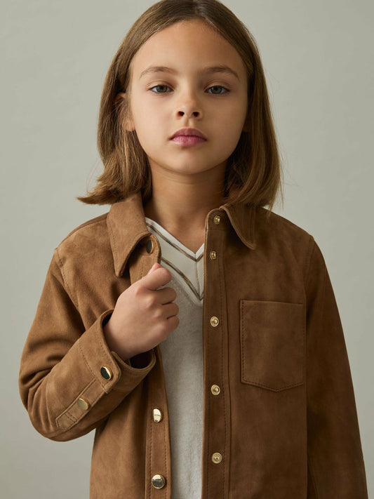 9-13 yrs Suede Cropped Jacket in Tan | Reiss Children & Baby Exclusive