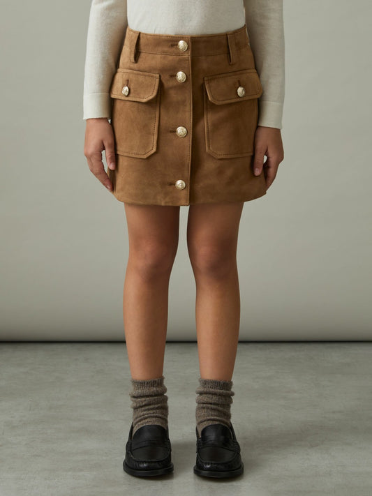 9-13 yrs Suede Flap Pocket Skirt in Tan | Reiss Children & Baby Exclusive