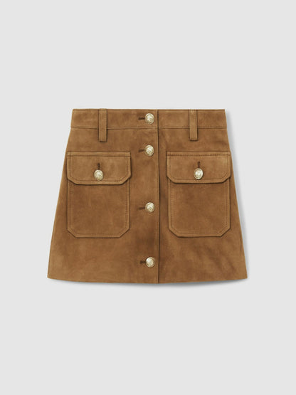 9-13 yrs Suede Flap Pocket Skirt in Tan | Reiss Children & Baby Exclusive