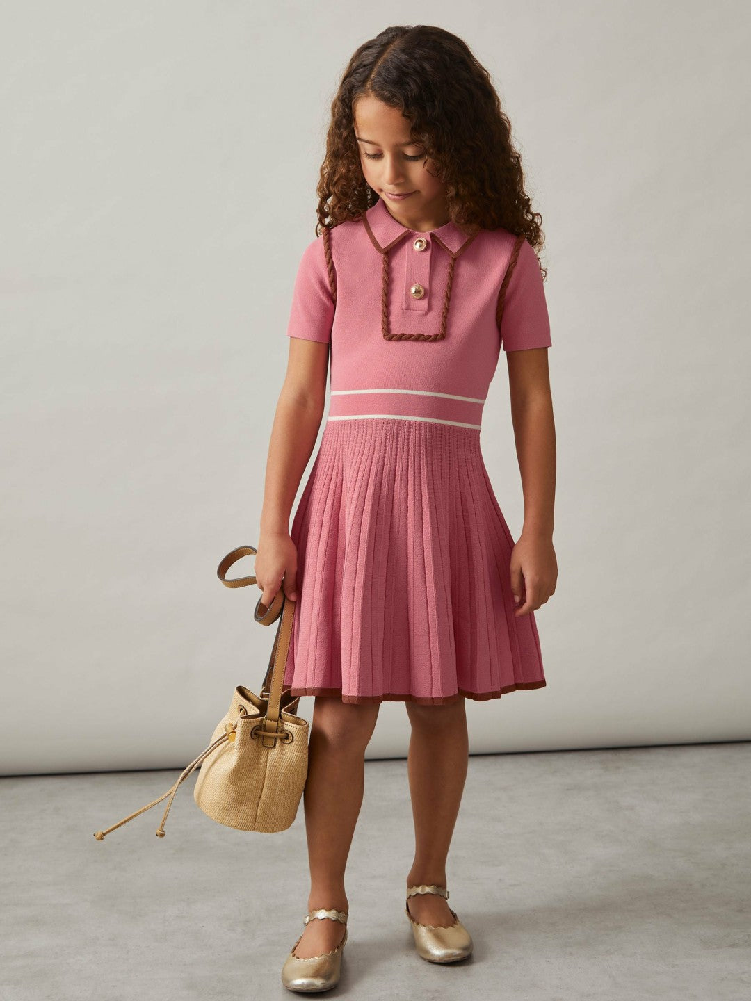 9-13 yrs Twist-Piped Knitted Dress in Pink | Reiss Children & Baby Featured