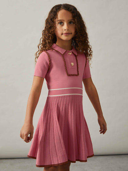 9-13 yrs Twist-Piped Knitted Dress in Pink | Reiss Children & Baby Featured