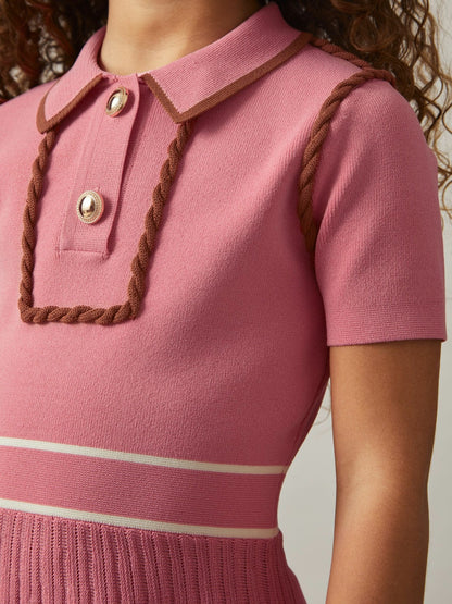 9-13 yrs Twist-Piped Knitted Dress in Pink | Reiss Children & Baby Featured