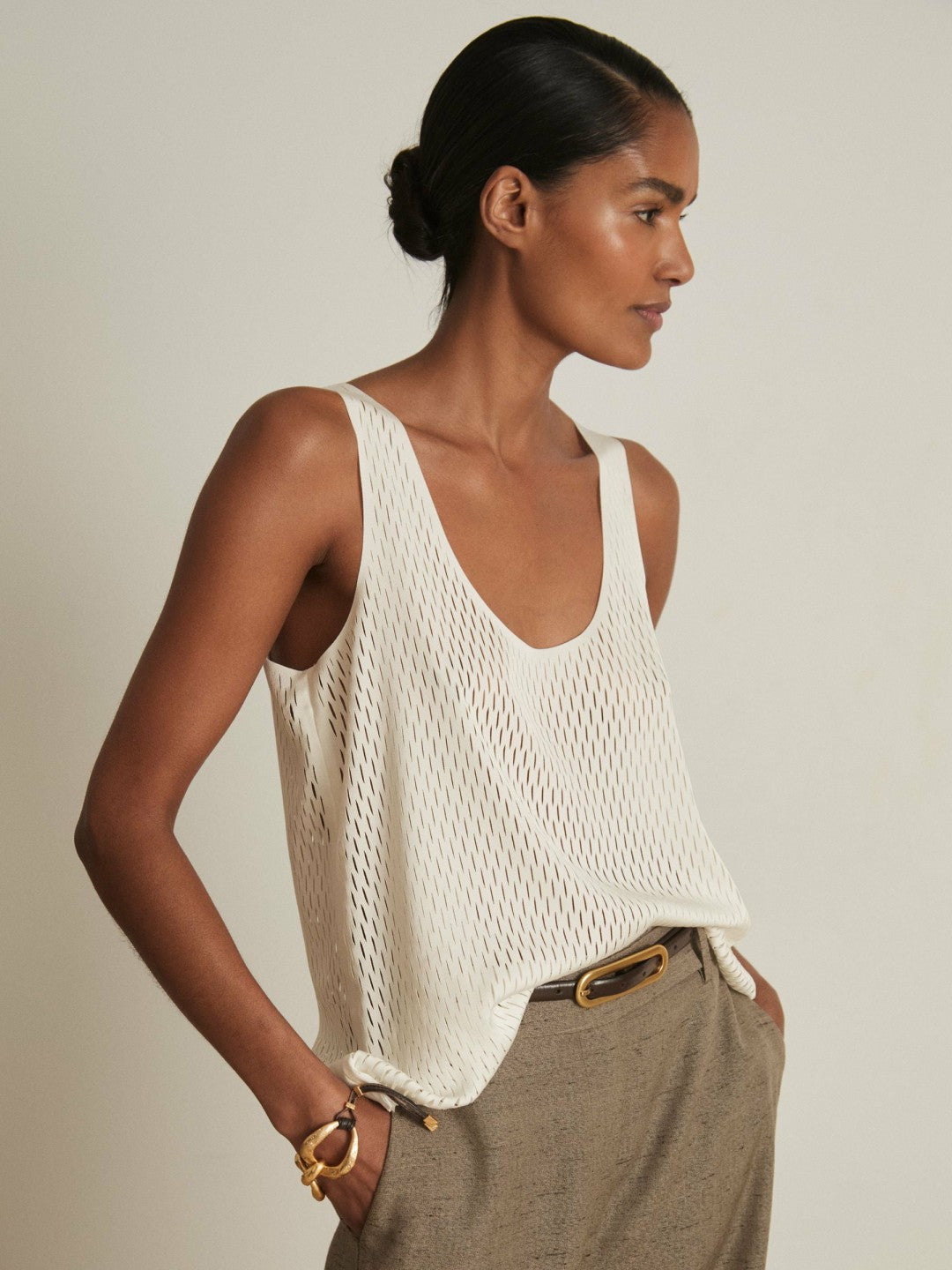 Atelier Laser-Cut Vest Top in Cream | Reiss Women Recommended