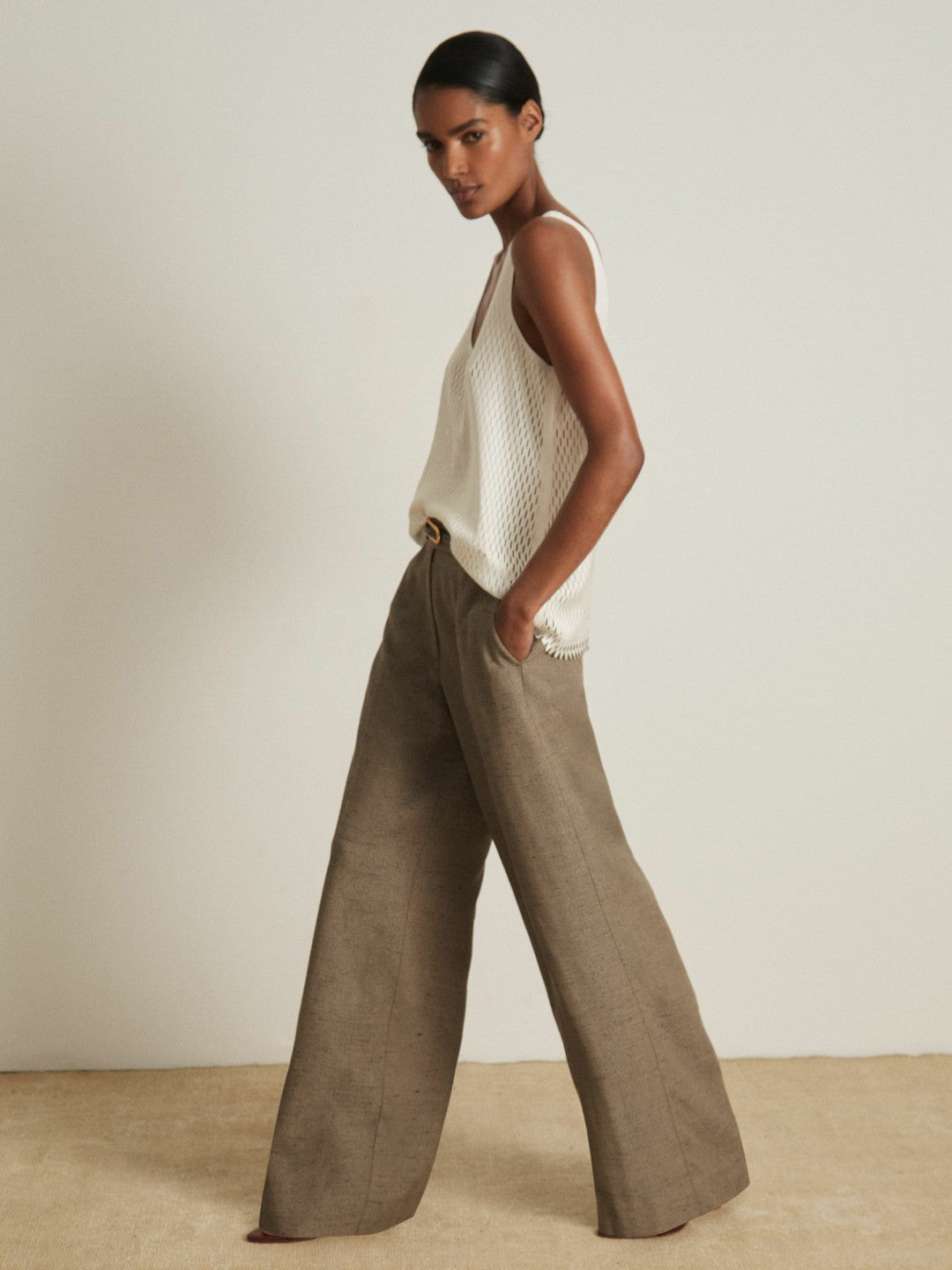 Atelier Laser-Cut Vest Top in Cream | Reiss Women Recommended